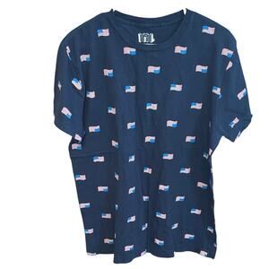 IML Isaac Morris Flag Print T-Shirt Navy Blue All Over Flags Size L